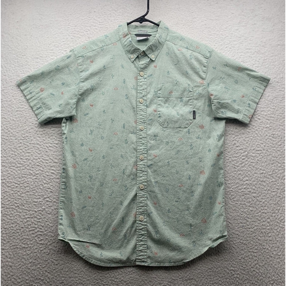 Columbia PFG Button Up Shirt Mens Medium All Over Print Cactus Surf Tropic Beach
